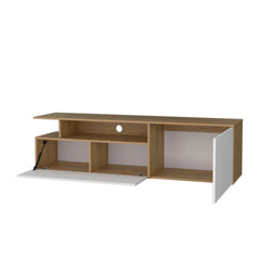 Natural Oak and White TV Stand with Drop-Down Door and Open Shelf
