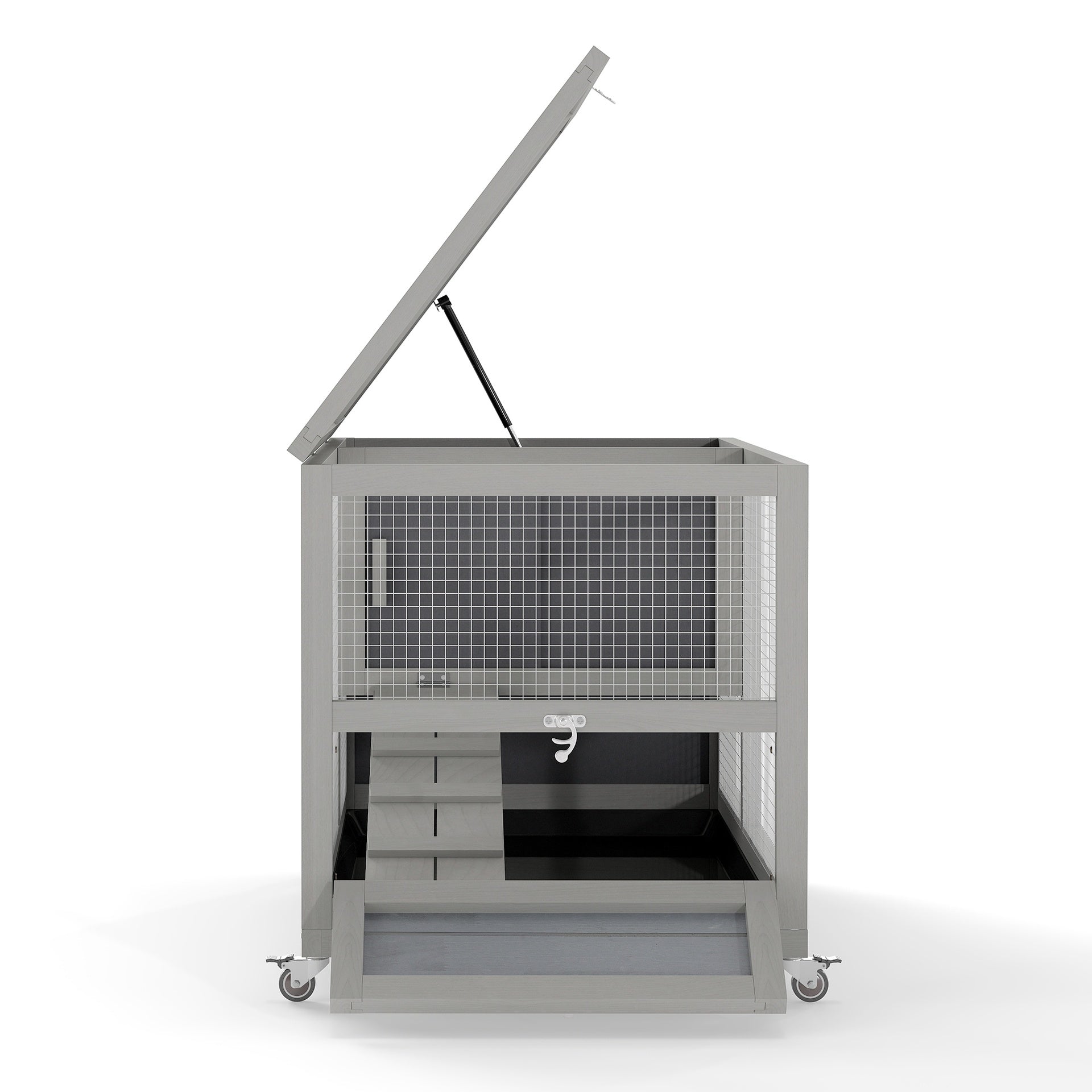 2-Tier Bunny Hutch, Wood Rabbit Cage on Wheels with Openable Roof, Ramp, Easy-to-Clean Tray, Guinea Pig Pet House for Small Animals, Gray with Colorful Patterns