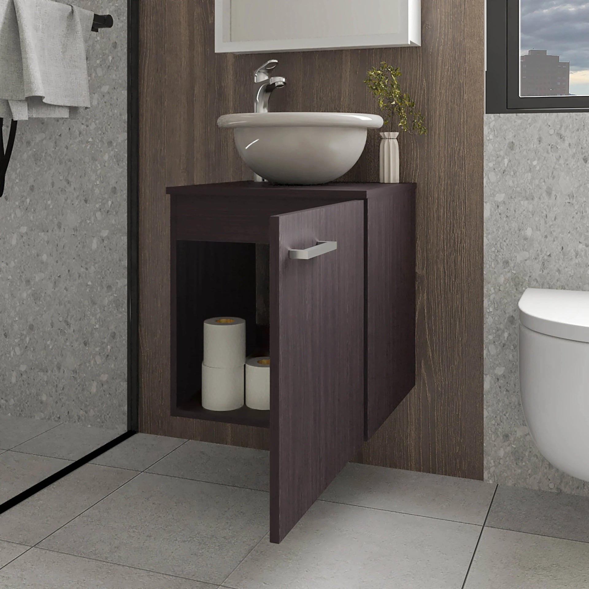 Wengue Bathroom Vanity with Integrated Sink