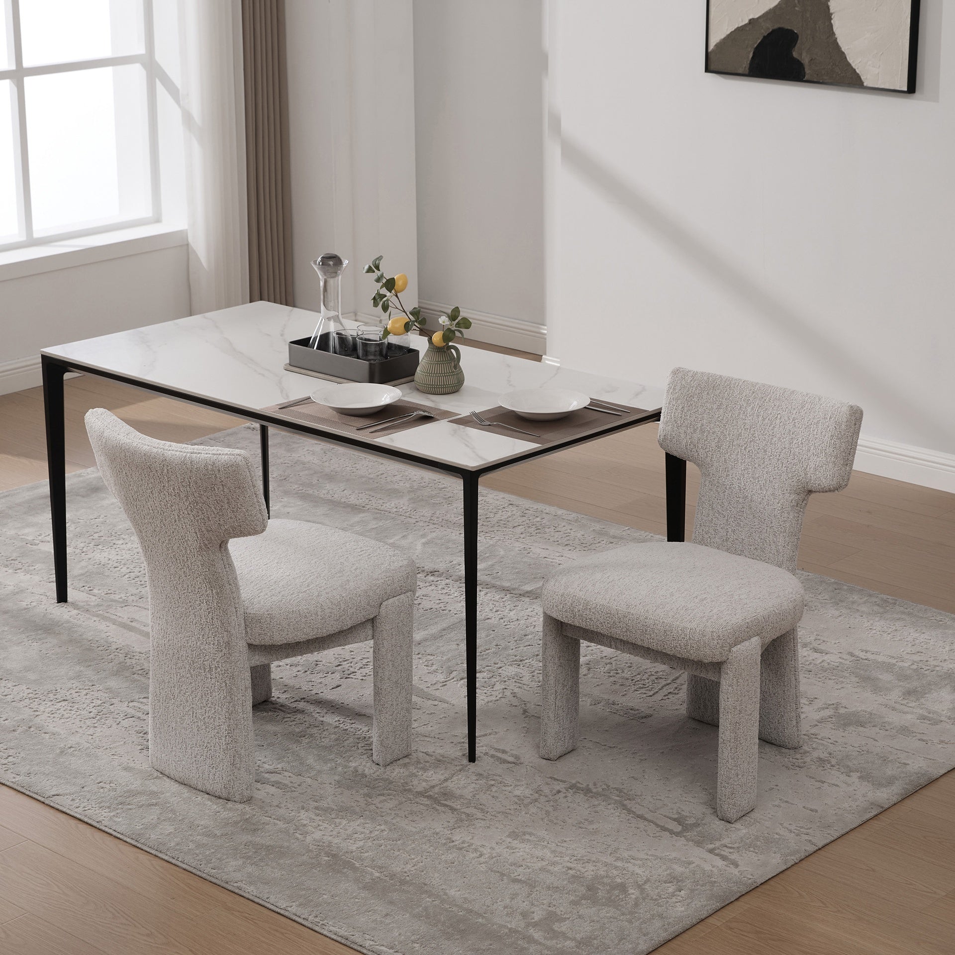 22.05" Wide Modern Upholstered Chenille Dining Chair Set of 2 with Rubberwood Legs, Armless Curved Back Accent Chairs for Living Room Bedroom Restaurant Cafes Dining Room Reception, Beige