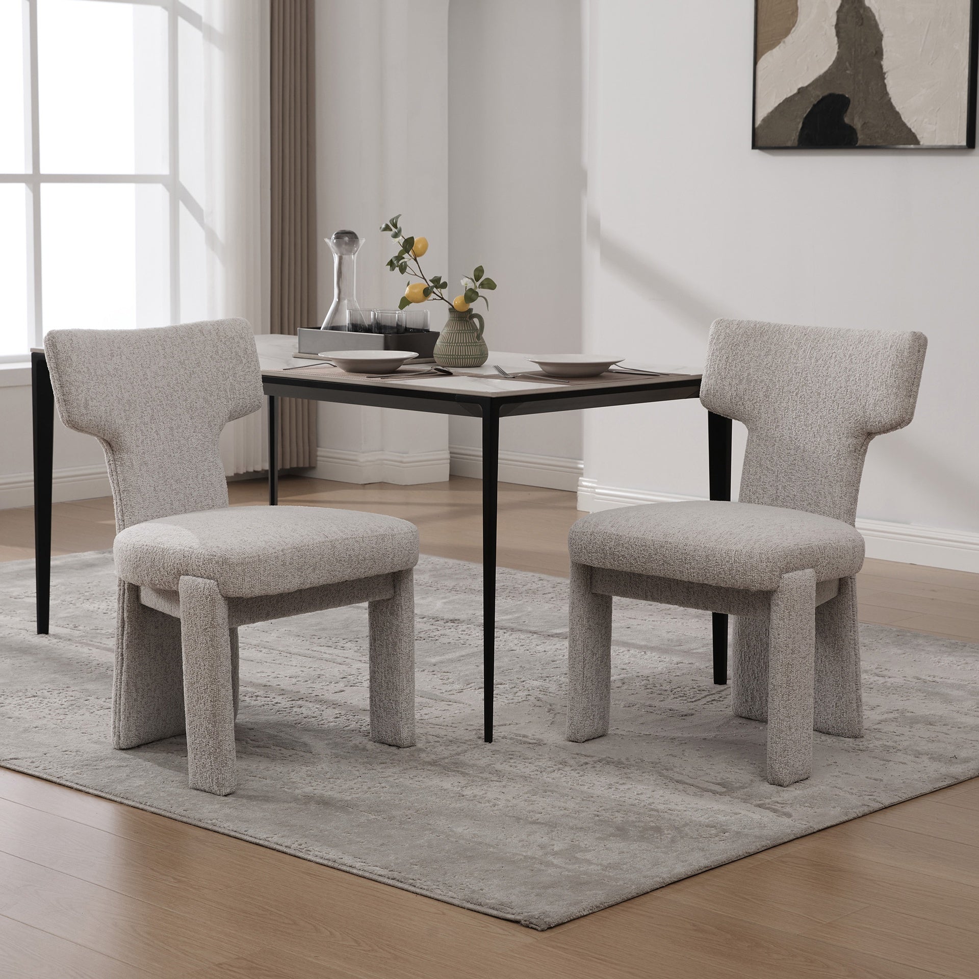 22.05" Wide Modern Upholstered Chenille Dining Chair Set of 2 with Rubberwood Legs, Armless Curved Back Accent Chairs for Living Room Bedroom Restaurant Cafes Dining Room Reception, Beige