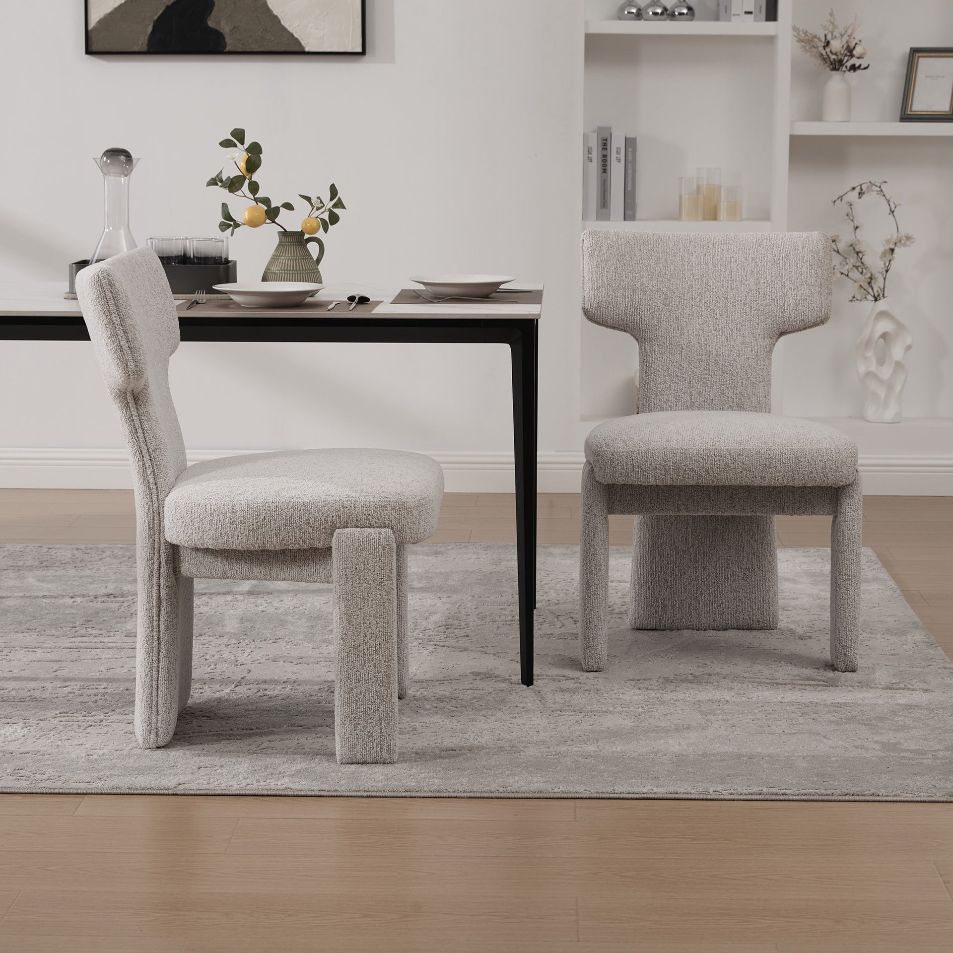 22.05" Wide Modern Upholstered Chenille Dining Chair Set of 2 with Rubberwood Legs, Armless Curved Back Accent Chairs for Living Room Bedroom Restaurant Cafes Dining Room Reception, Beige
