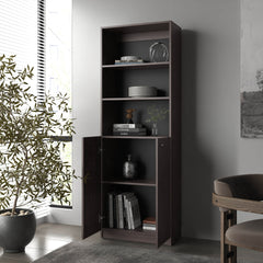 Stained Walnut Bookcase with Open Storage and 2 Doors