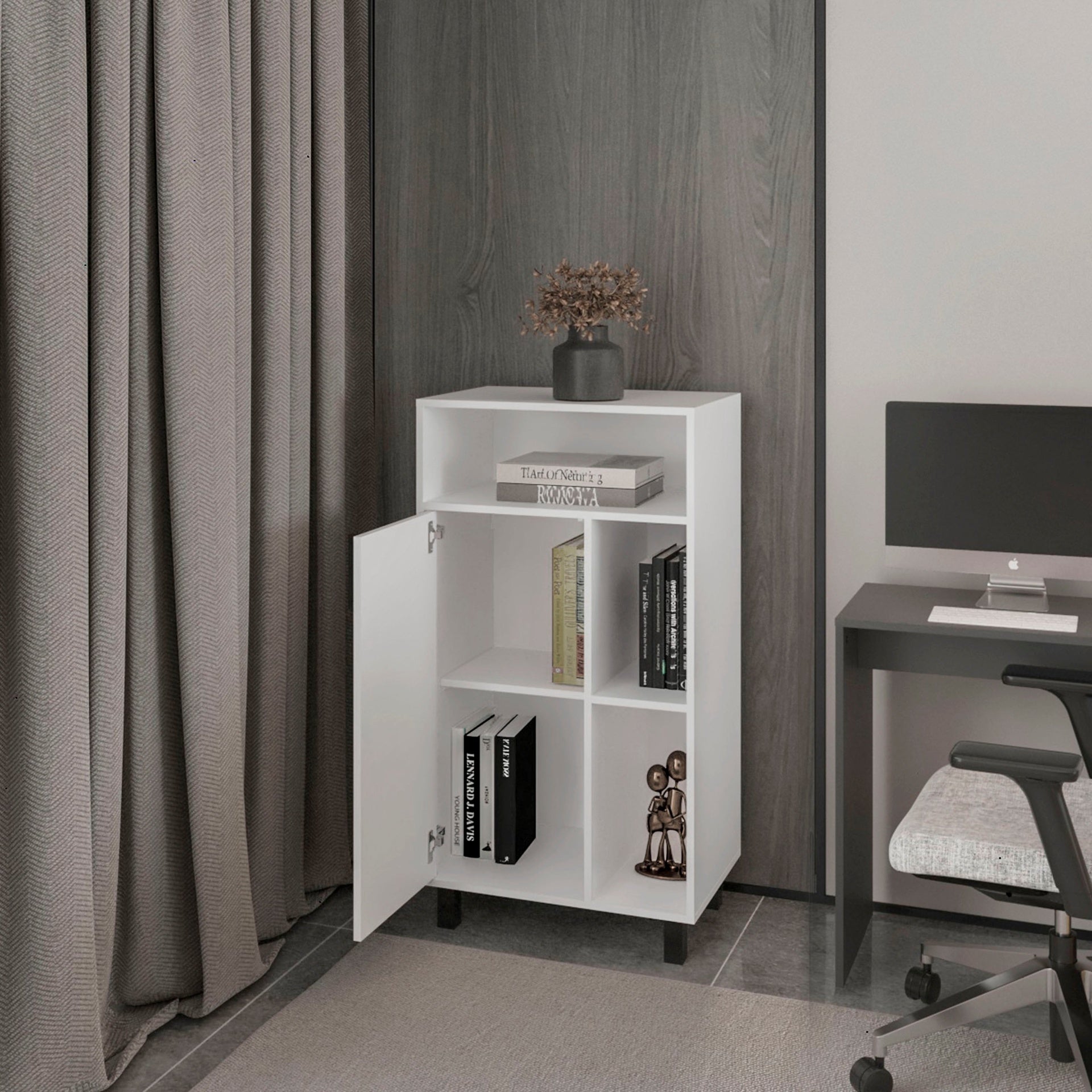 White Cabinet with Open Storage and 1 Door