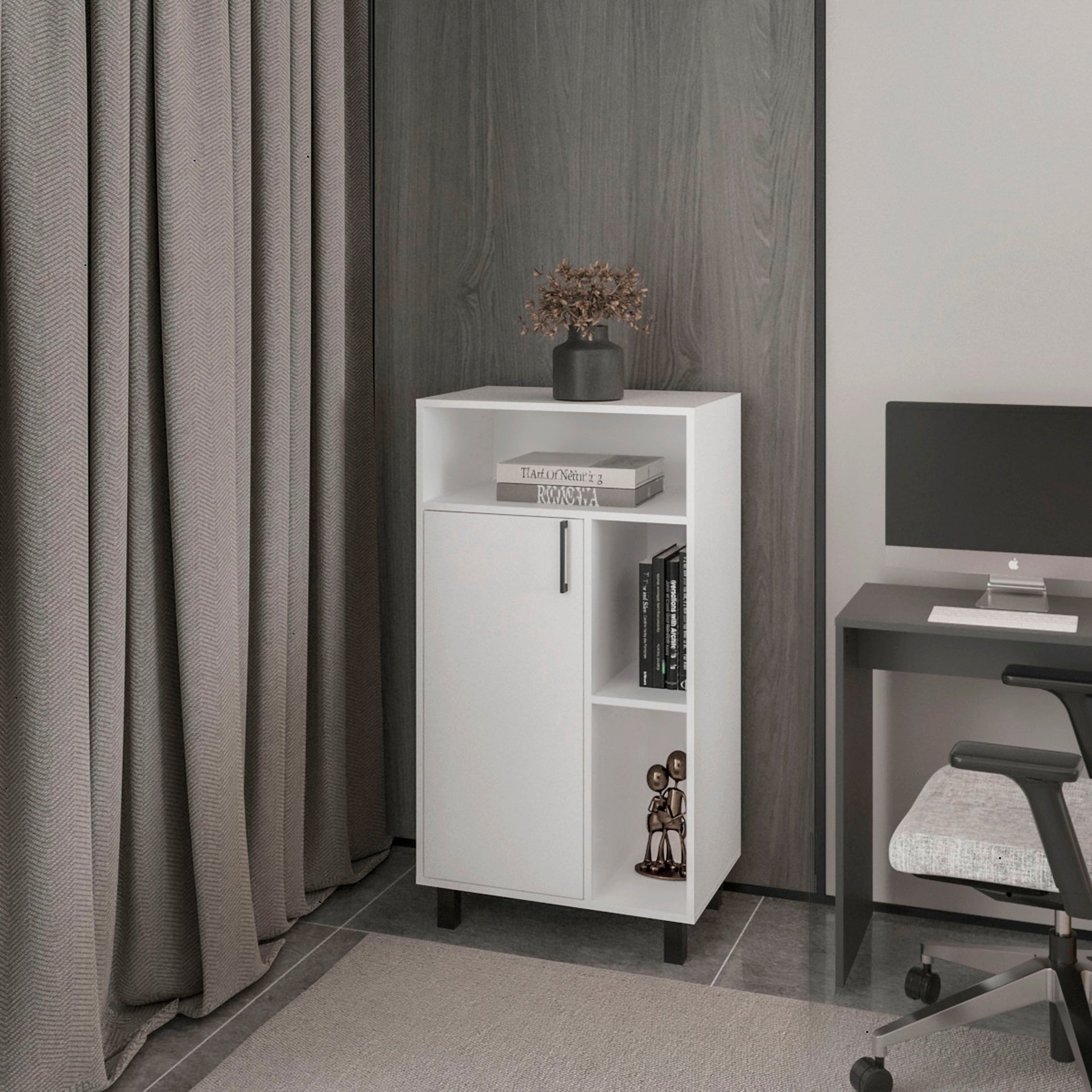 White Cabinet with Open Storage and 1 Door