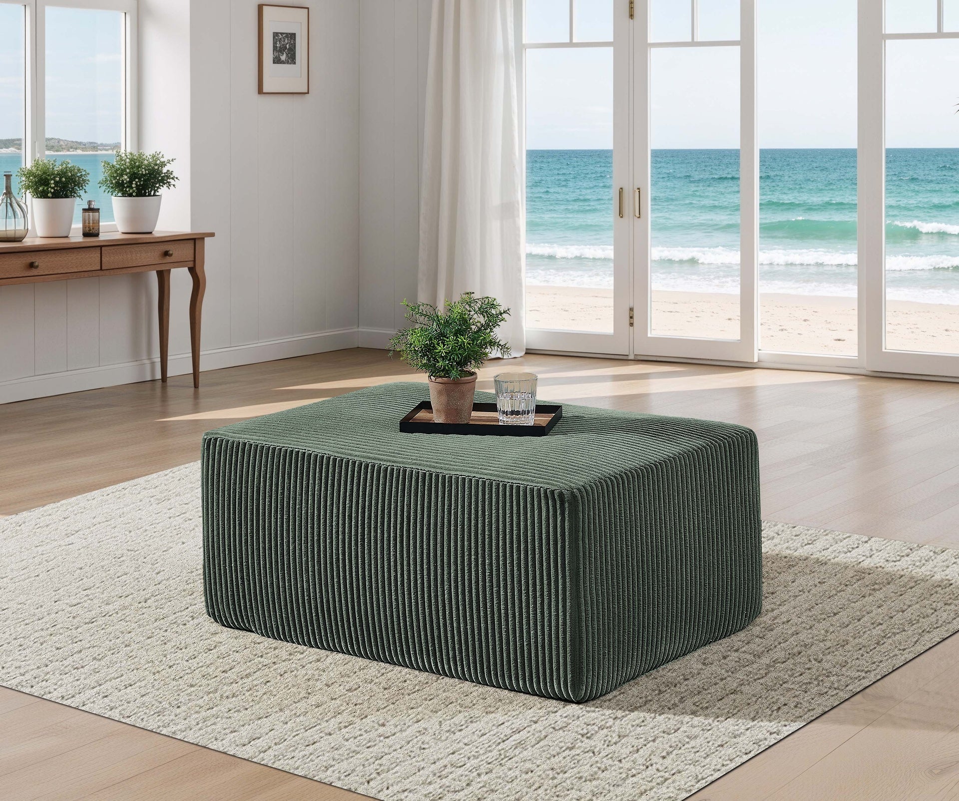 Full Compressed Corduroy Upholstered Ottoman