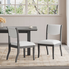 Oak Gray Finish Upholstered Dining Chairs Set of 2 - Traditional Elegant Fabric Side Chairs with Curved Lines, Solid Hardwood Frame