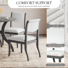 Oak Gray Finish Upholstered Dining Chairs Set of 2 - Traditional Elegant Fabric Side Chairs with Curved Lines, Solid Hardwood Frame
