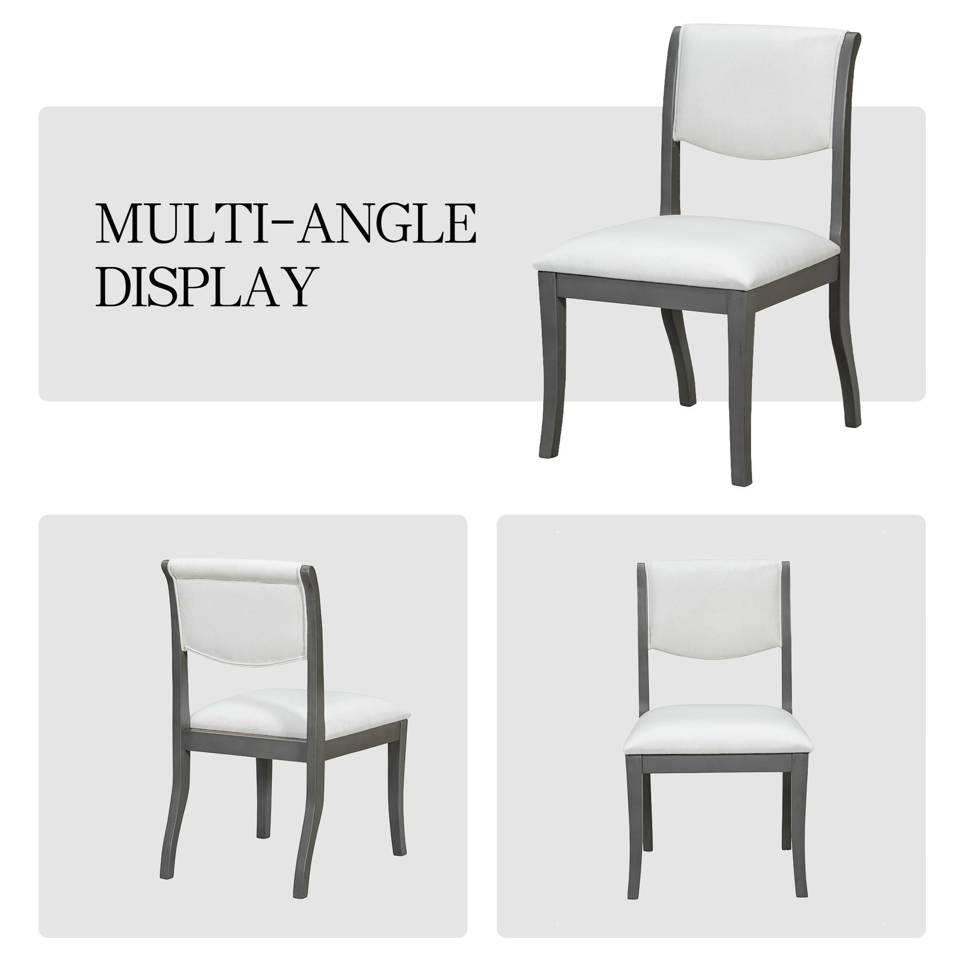 Oak Gray Finish Upholstered Dining Chairs Set of 2 - Traditional Elegant Fabric Side Chairs with Curved Lines, Solid Hardwood Frame