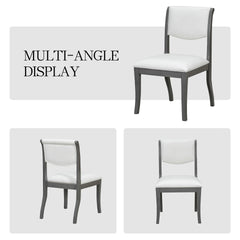 Oak Gray Finish Upholstered Dining Chairs Set of 2 - Traditional Elegant Fabric Side Chairs with Curved Lines, Solid Hardwood Frame