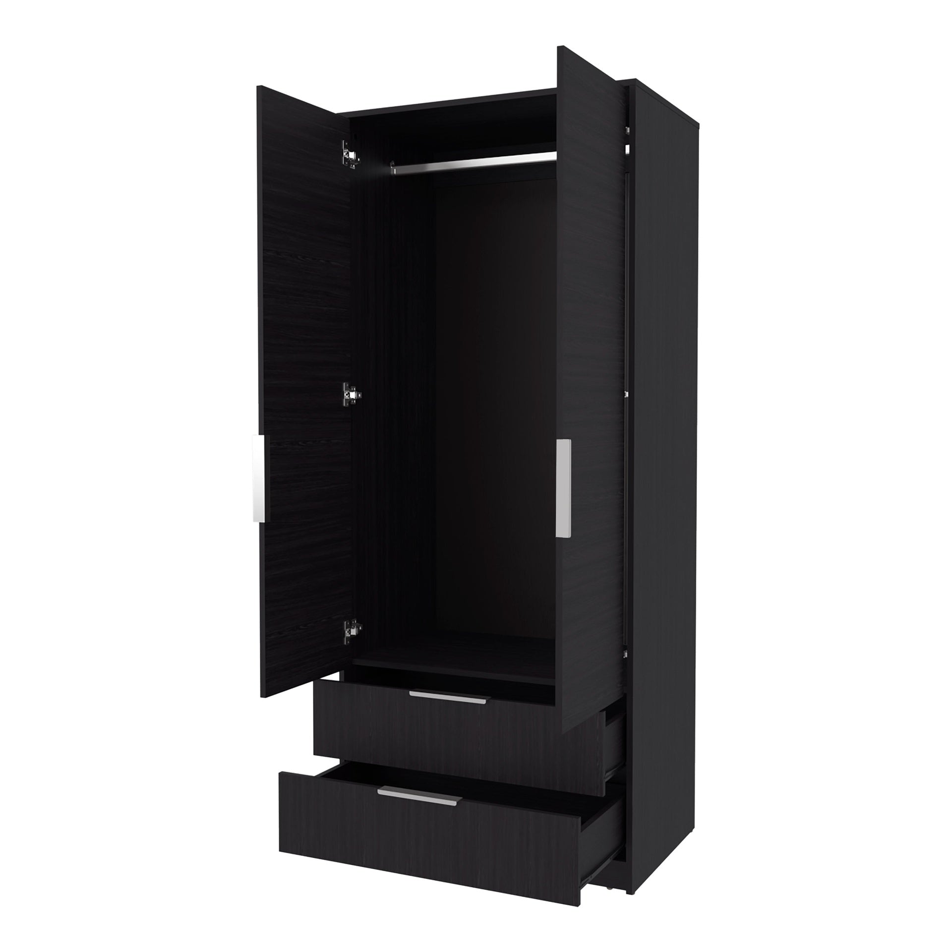 Wengue 2-Door 2-Drawer Wardrobe with Hanging Rod