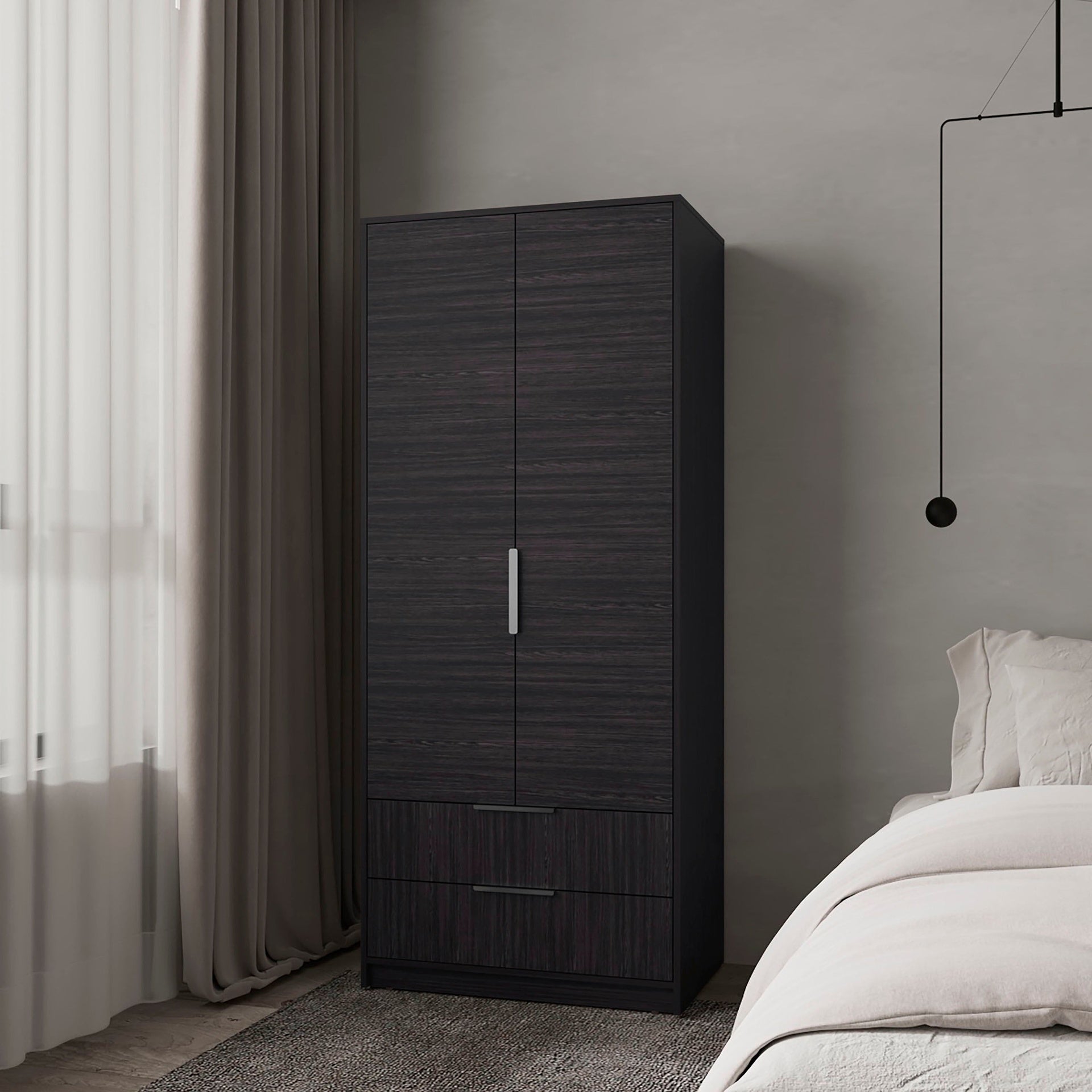 Wengue 2-Door 2-Drawer Wardrobe with Hanging Rod