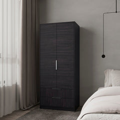 Wengue 2-Door 2-Drawer Wardrobe with Hanging Rod