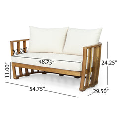 Outdoor Acacia Wood Loveseat and Coffee Table Set with Cushions, Teak, Beige