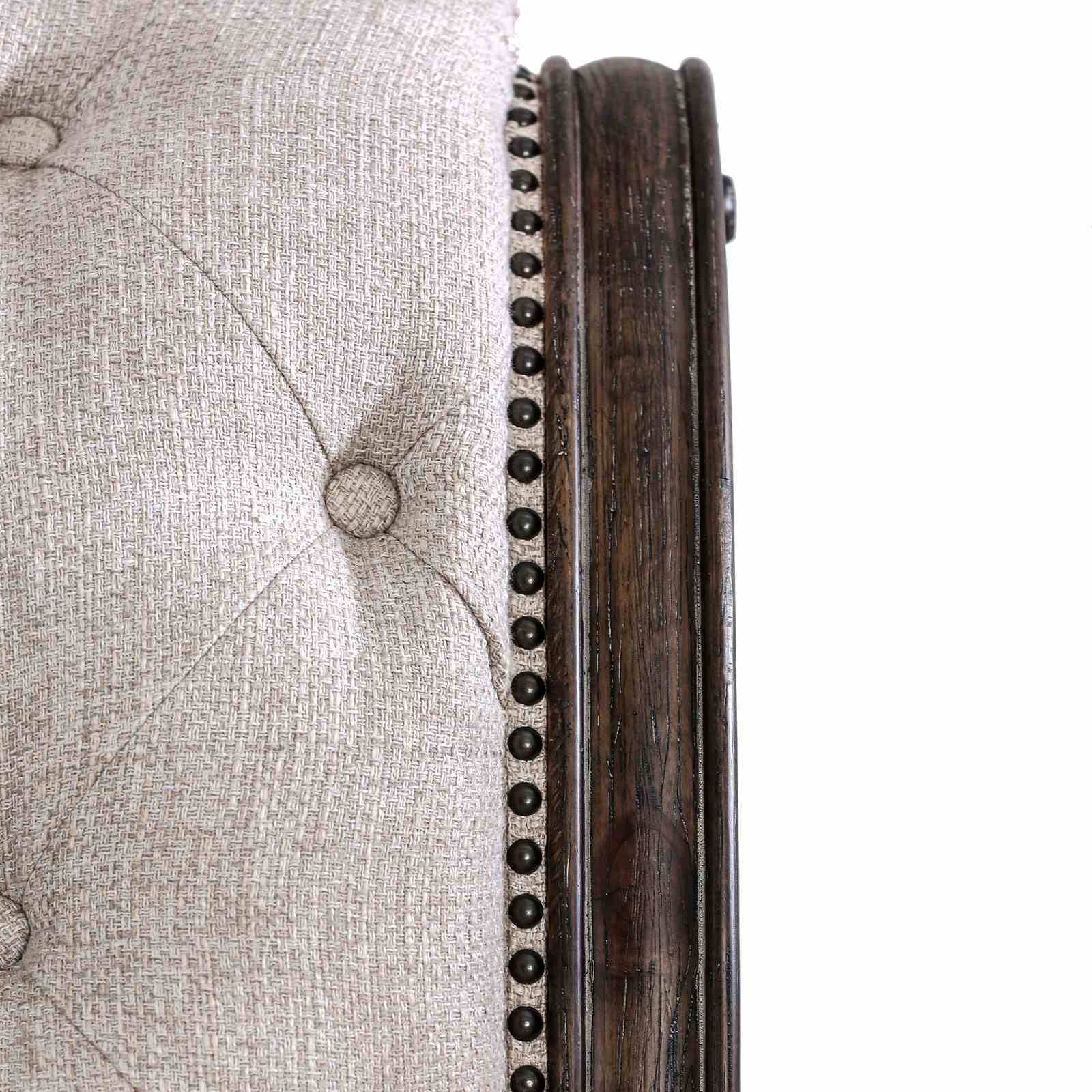 Rustic Natural Tone 1pc Queen Size Bed Beige Fabric Button Tufted Sleigh Bed Bedroom Furniture Solidwood