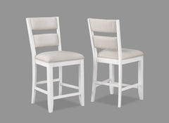 5pc Counter Height Dining Set White Rectangular Table Wine Bottle Storage Upholstery Chairs Open Shelf Storage Drawer Wooden Solid Wood Furniture