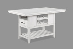 5pc Counter Height Dining Set White Rectangular Table Wine Bottle Storage Upholstery Chairs Open Shelf Storage Drawer Wooden Solid Wood Furniture