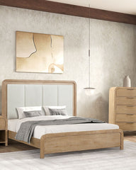 Queen Size Bed Channel Padded Headboard 1pc Panel Bed frame Natural Finish Transitional Style Bedroom Furniture