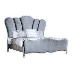 Lovely Attracting Bedroom 3pc Set Queen Size Bed 2x Nightstands Light Gray Fabric Padded HB Wood Leg Silver Color