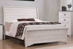 1pc Contemporary Design Queen Sleigh Bed Horizontal Lines Gently Sloped Curved Headboard Chalk Gray Finish