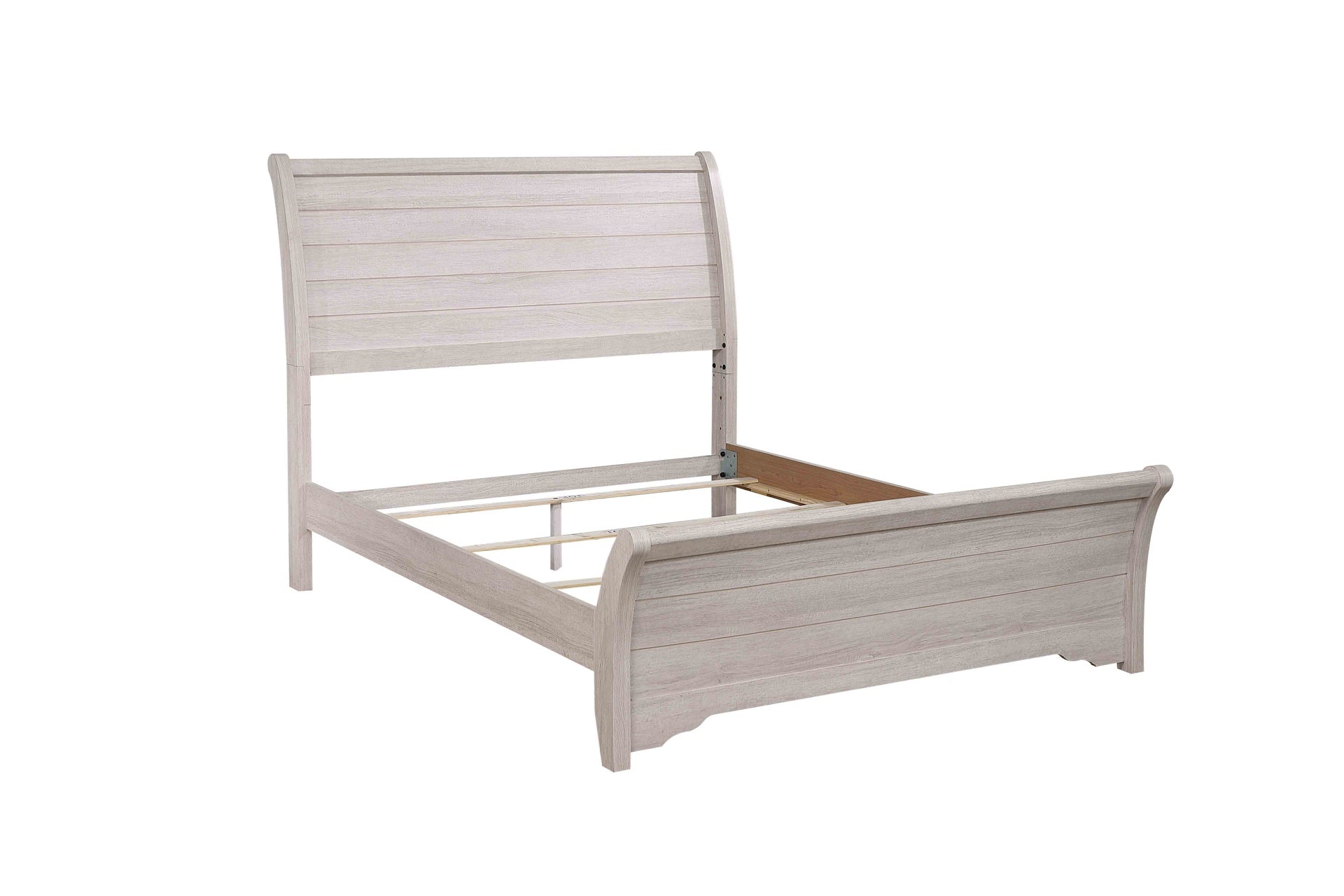 1pc Contemporary Design Queen Sleigh Bed Horizontal Lines Gently Sloped Curved Headboard Chalk Gray Finish
