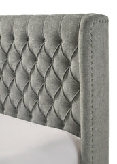 1pc Contemporary Upholstered Bed Frame Tufted Headboard Soft Tweed Fabric Winged Headboard Gray