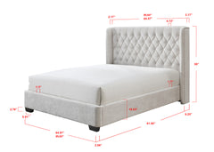 1pc Contemporary Upholstered Bed Frame Tufted Headboard Soft Tweed Fabric Winged Headboard Gray