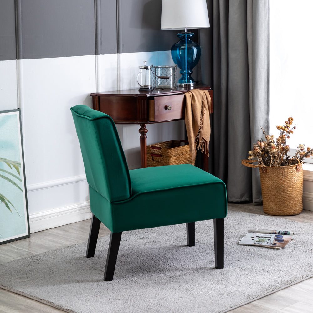 Reese 53"  2Piece Living Room Armless Button Tufted Pattern Accent Chair with Velvet Fabric and Premium High Density Foam Cushion, Green