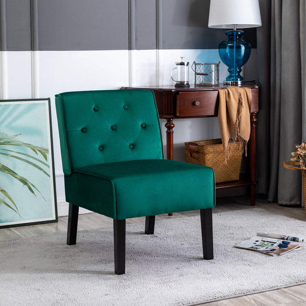 Reese 53"  2Piece Living Room Armless Button Tufted Pattern Accent Chair with Velvet Fabric and Premium High Density Foam Cushion, Green