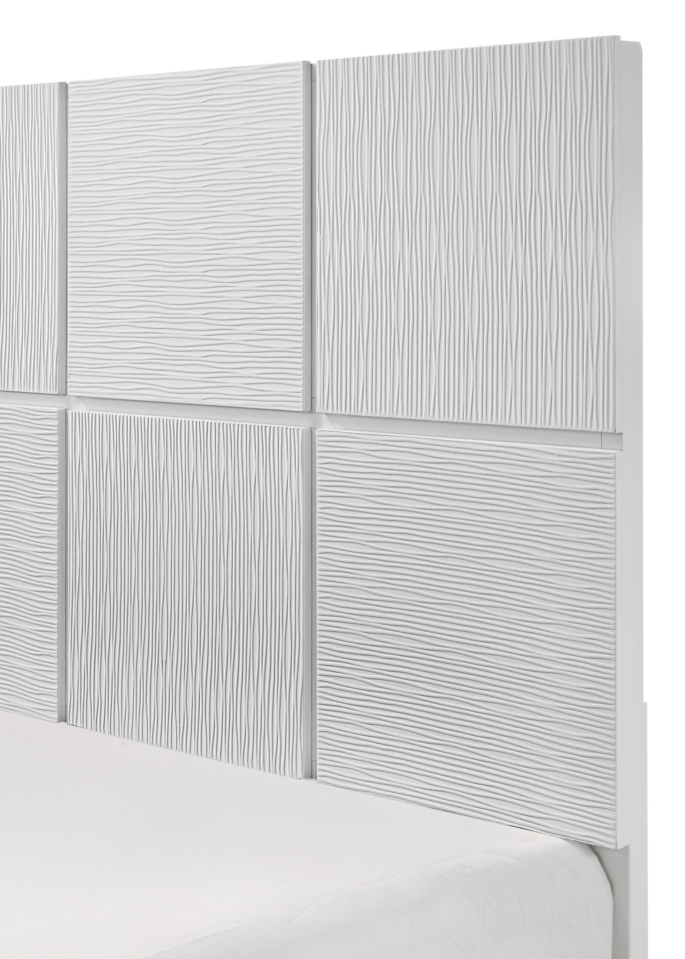 1pc Queen Size Bed Contemporary Design Crisp White Finish Textured Front Panels Features Geometric Paneling Headboard