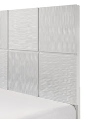 1pc Queen Size Bed Contemporary Design Crisp White Finish Textured Front Panels Features Geometric Paneling Headboard