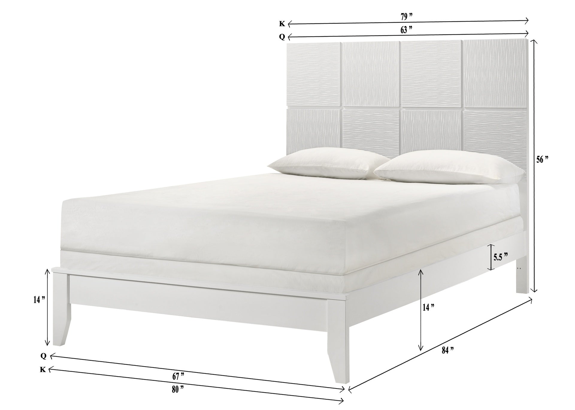 1pc Queen Size Bed Contemporary Design Crisp White Finish Textured Front Panels Features Geometric Paneling Headboard