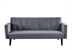 72" Velvet Convertible Futon Sofa Bed - Full Out Twin Sleeper Couch w/Channel Stitch, Wood Frame & High-Density Foam - Space-Saving for Apartments/Dorms, Grey