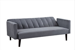 72" Velvet Convertible Futon Sofa Bed - Full Out Twin Sleeper Couch w/Channel Stitch, Wood Frame & High-Density Foam - Space-Saving for Apartments/Dorms, Grey