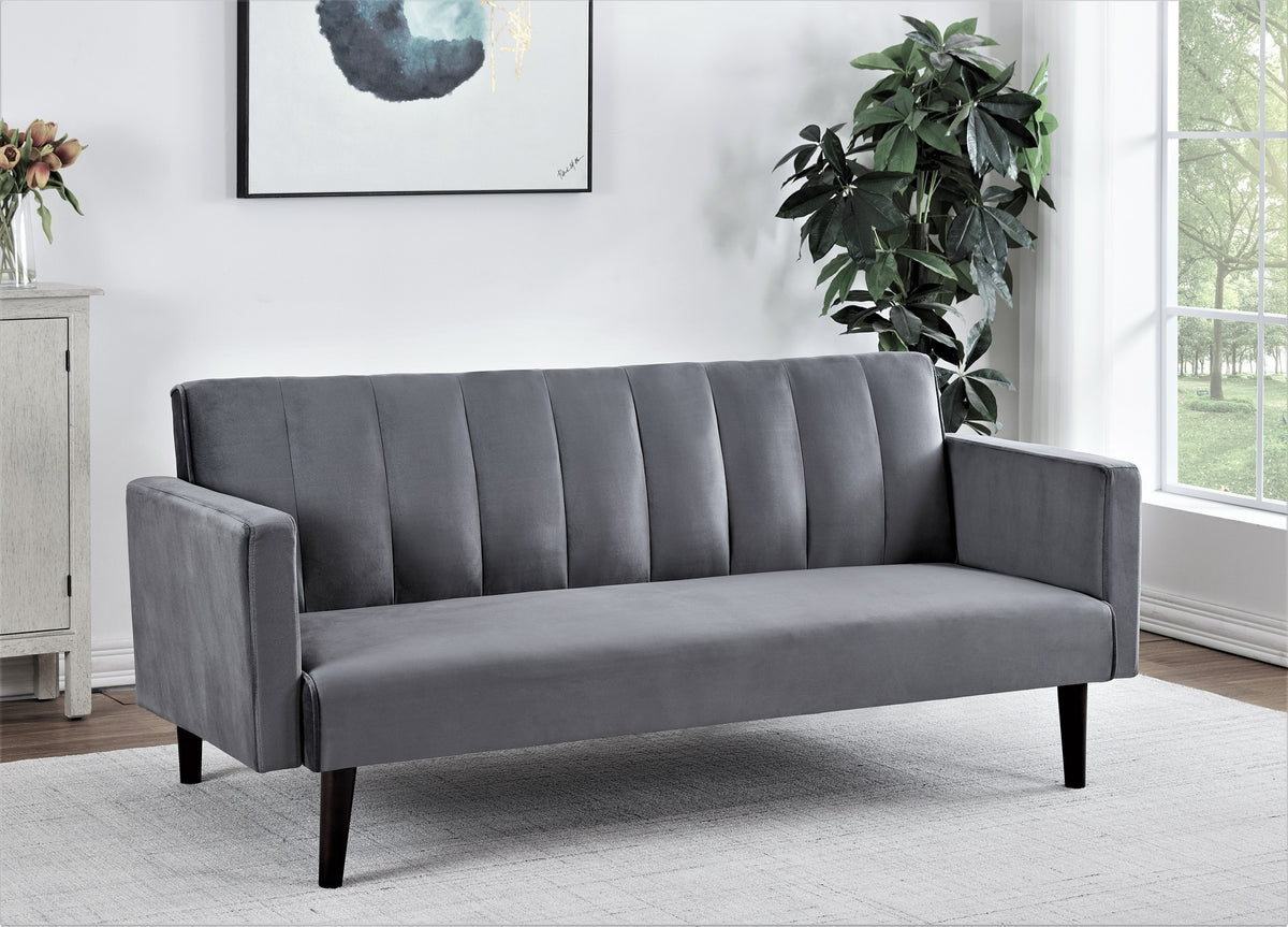 72" Velvet Convertible Futon Sofa Bed - Full Out Twin Sleeper Couch w/Channel Stitch, Wood Frame & High-Density Foam - Space-Saving for Apartments/Dorms, Grey