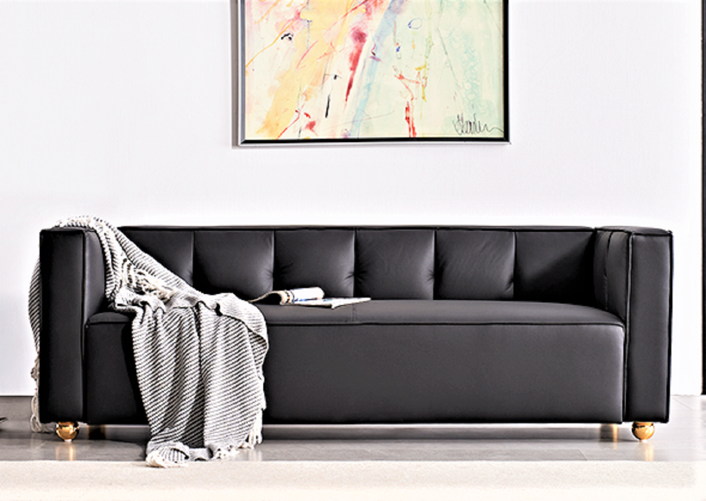 Polyester Sofa with Tufted Low Back Design, Elegant 3 Seater Couch for Coastal and Modern Farmhouse Living Rooms, 87 Inch Wide, Easy Assembly