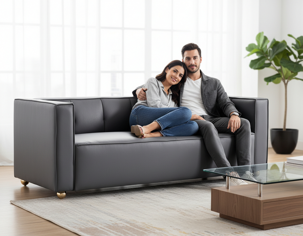 Polyester Sofa with Tufted Low Back Design, Elegant 3 Seater Couch for Coastal and Modern Farmhouse Living Rooms, 87 Inch Wide, Easy Assembly