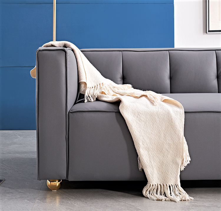 Polyester Sofa with Tufted Low Back Design, Elegant 3 Seater Couch for Coastal and Modern Farmhouse Living Rooms, 87 Inch Wide, Easy Assembly