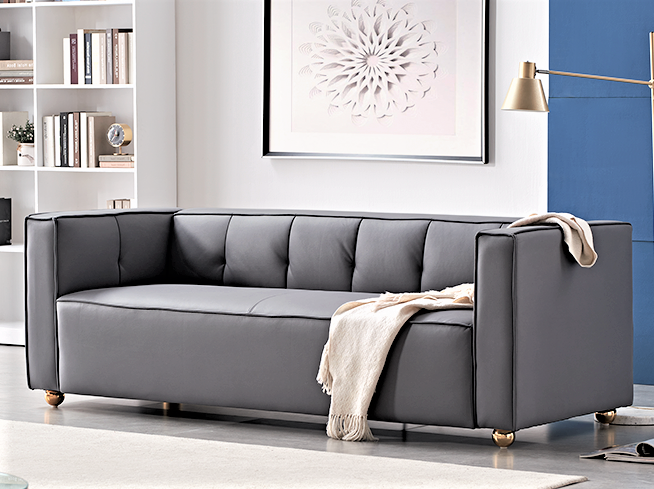 Polyester Sofa with Tufted Low Back Design, Elegant 3 Seater Couch for Coastal and Modern Farmhouse Living Rooms, 87 Inch Wide, Easy Assembly