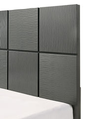 1pc King Size Bed Contemporary Design Textured Front Panels Features Geometric Paneling Headboard Gray Gun Metal Finish