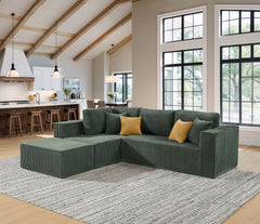 Full Compressed Corduroy Upholstered Sectional with Moveable Ottoman - No Assembly Needed