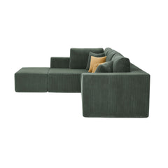 Full Compressed Corduroy Upholstered Sectional with Moveable Ottoman - No Assembly Needed