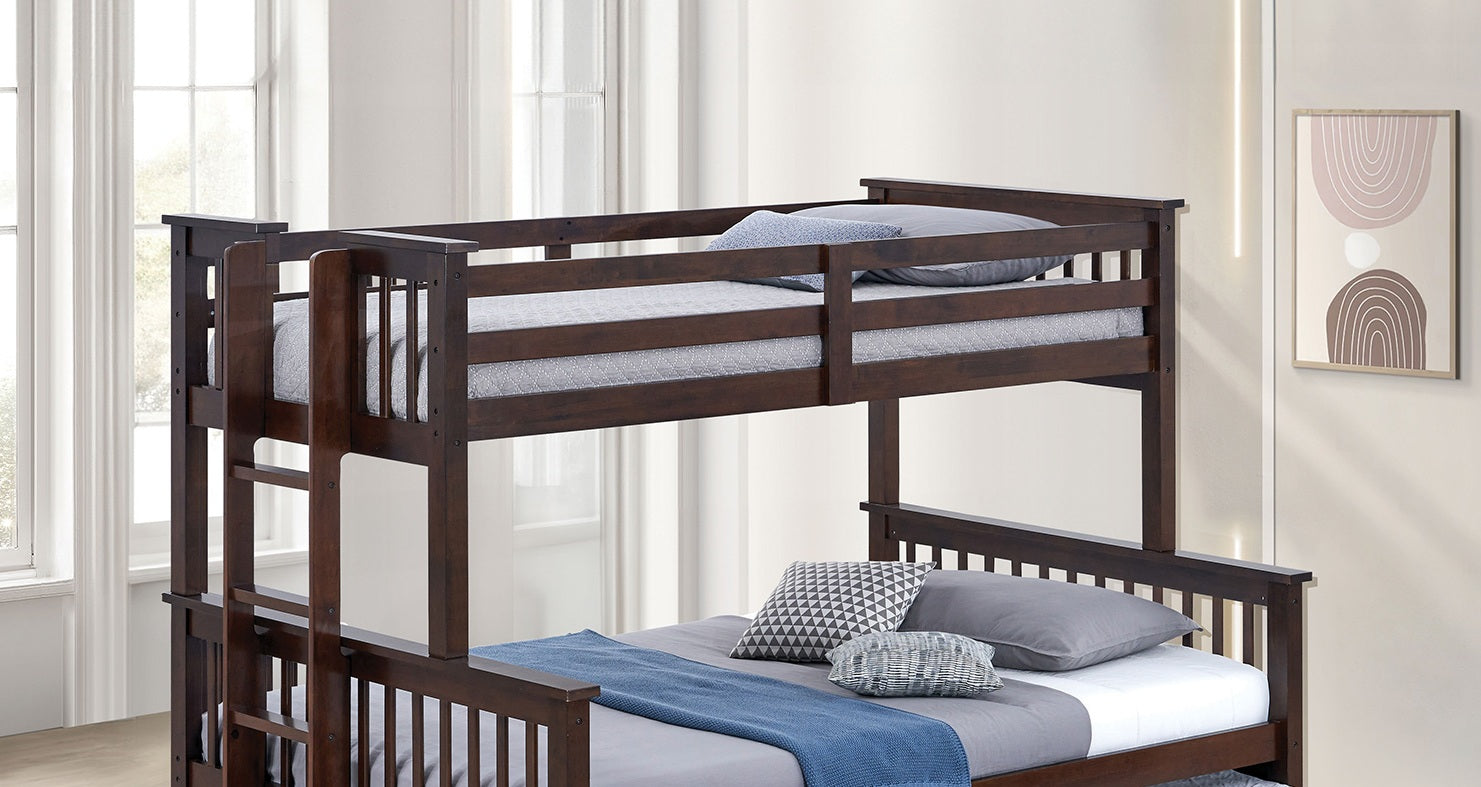Transitional Twin Over Full Bunk Bed With Ladder And Underbed Drawers, Dark Walnut