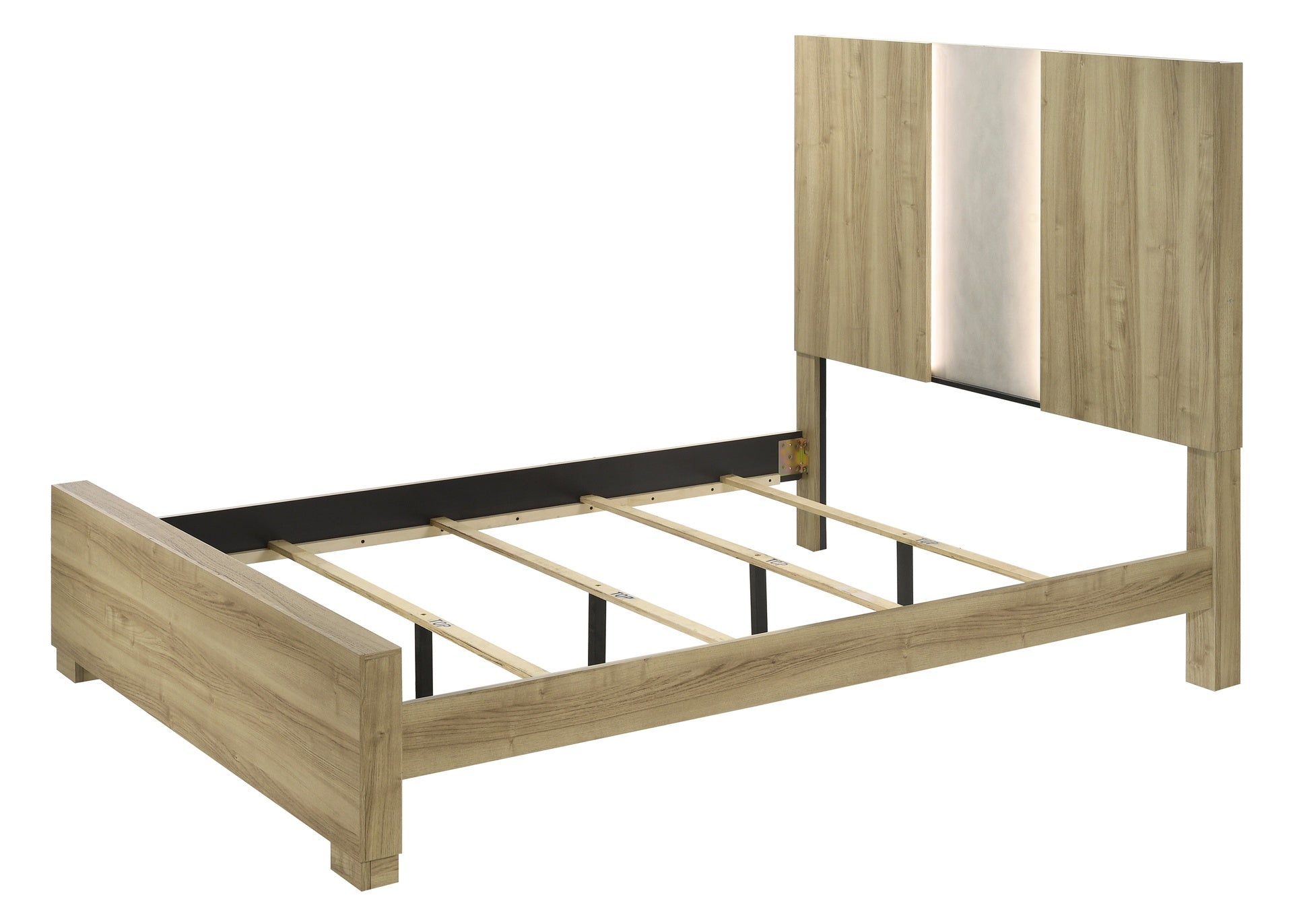 1pc Contemporary Queen Panel Bed with Integrated Lighting Driftwood Finish