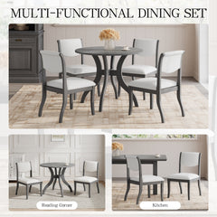 Oak Gray Dining Table Set:39.4" Round Table + 2 Chairs - Traditional Solid Wood Kitchen Set with Inlaid Tabletop, Elegant Curved Legs for Dining Room