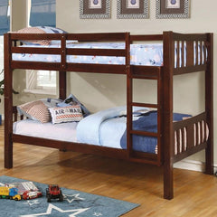 Twin Over Twin Transitional Style Bunk Bed Dark Walnut Finish Attached Ladder Rails And Lock Joint Structure Trundle-Included Espresso Finish