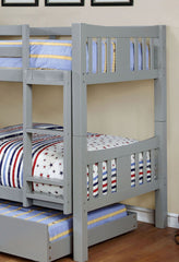 Transitional Style Wooden Bunk Bed Twin Over Twin Gray Finish Attached Footboard Ladder Rails And Lock Joint Trundle-Not Included