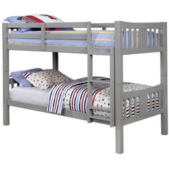Transitional Style Wooden Bunk Bed Twin Over Twin Gray Finish Attached Footboard Ladder Rails And Lock Joint Trundle-Not Included