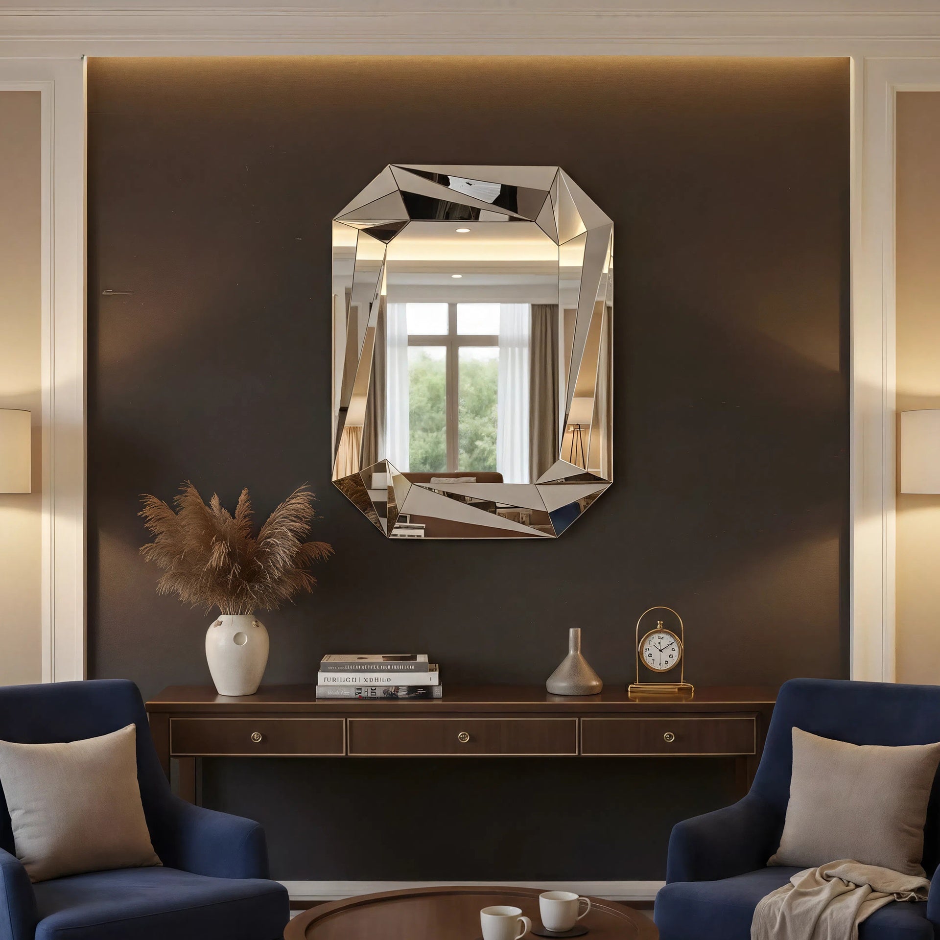 Diamond Shaped Large Wall Mirror for Decor Elegant Living Room, Modern Beveled Edge Frameless Accent Mirror for Entryway, Dining Room, Bathroom
