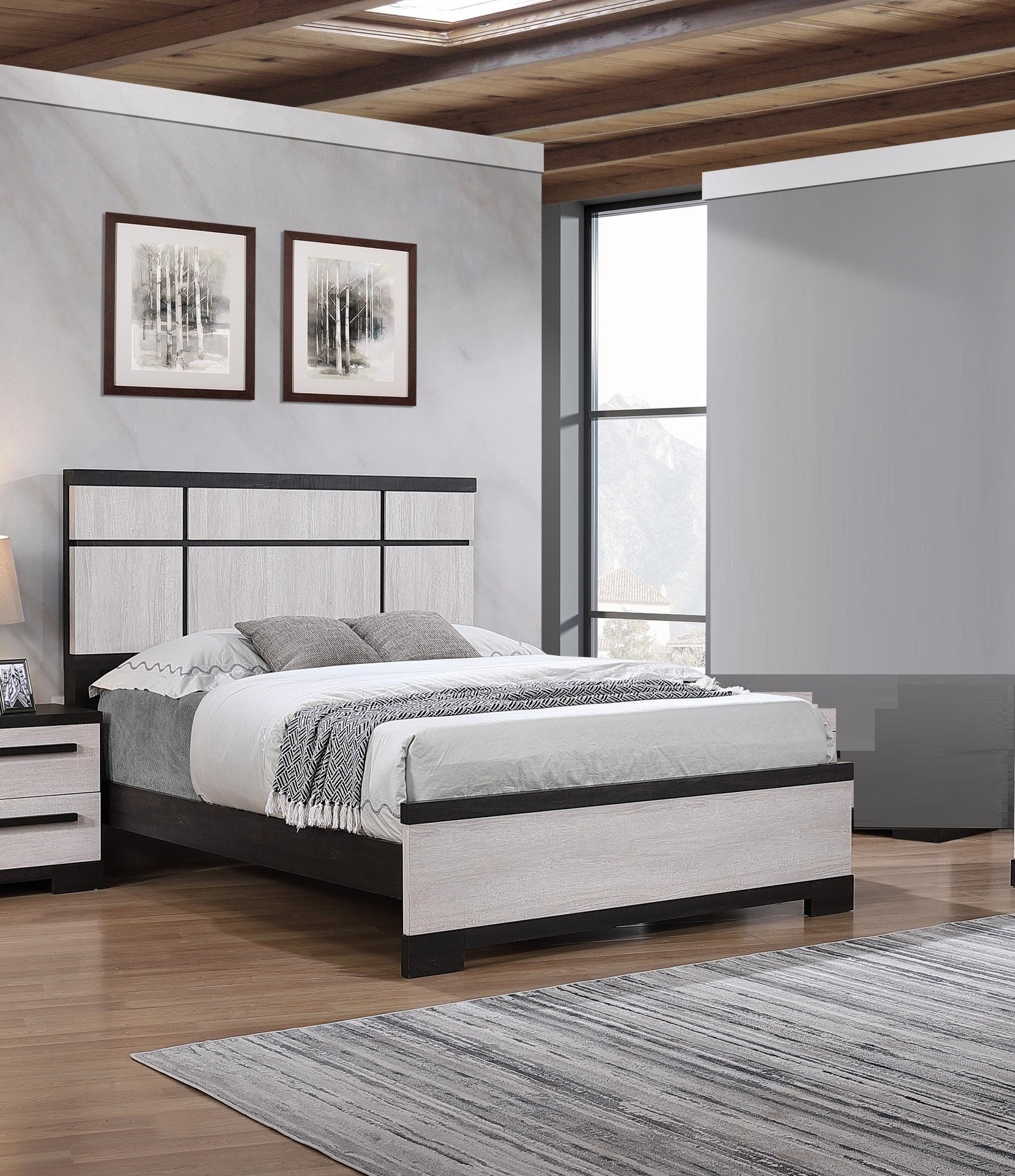 1pc Contemporary King Panel Bed Panel-style Headboard Chalk Ebony Finish Wooden